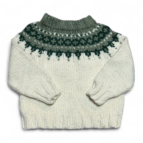 Handknit Fair Isle Style Sweater Ivory Childrens Sz S Mock Neck Nordic Cabnicore - Picture 1 of 4